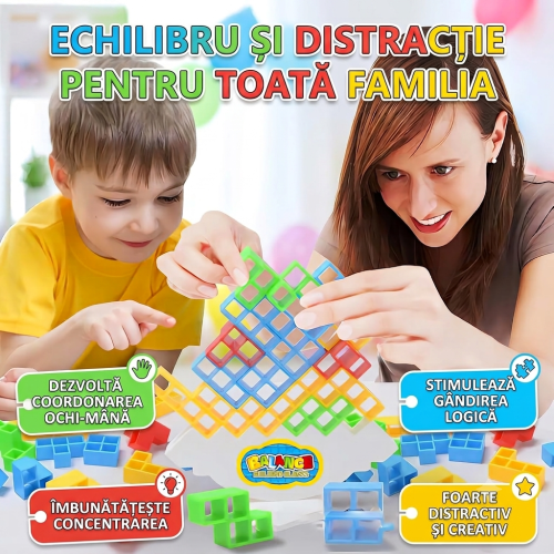 Joc Educational de Echilibru și Atenție pentru Copii, 48 Cuburi